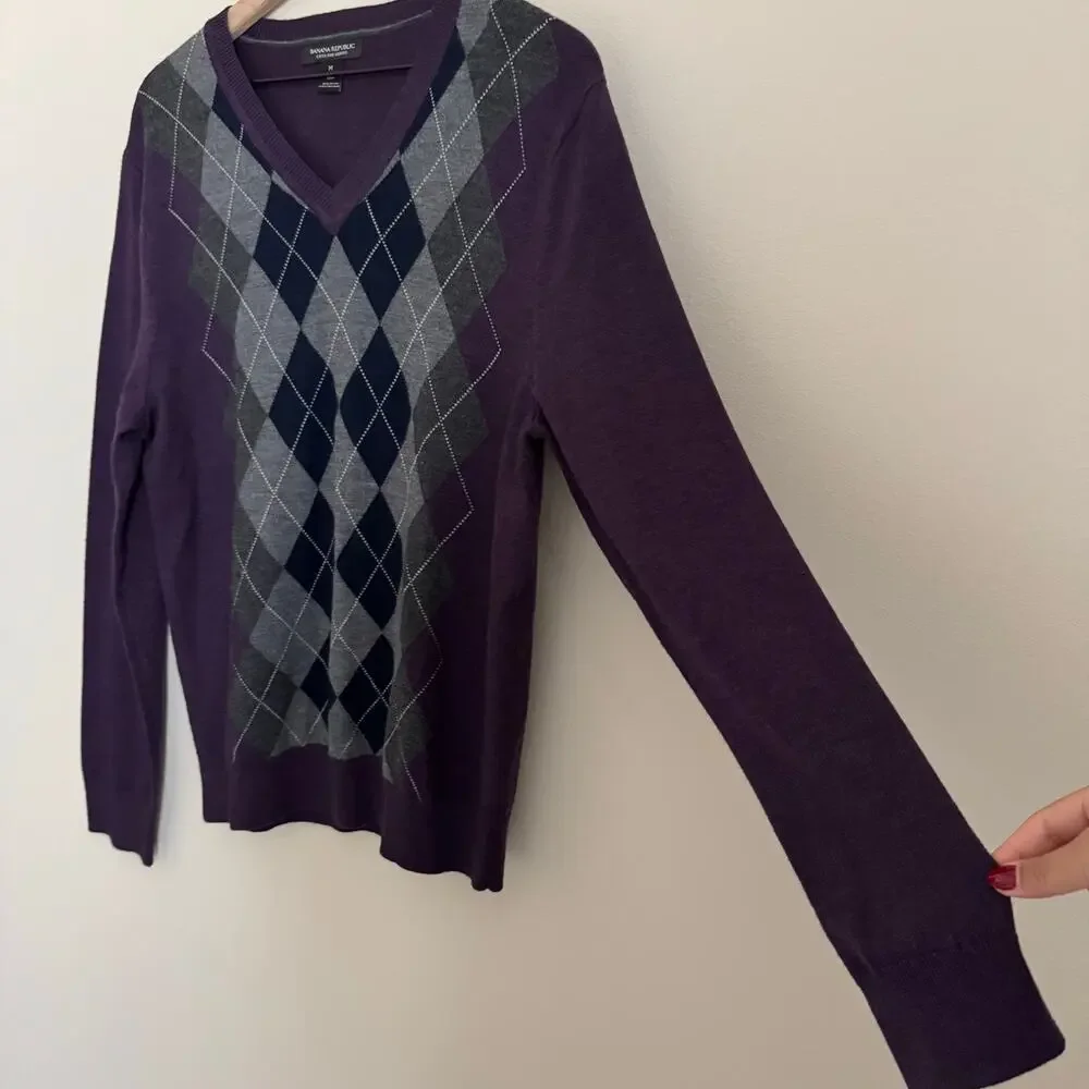 Banana Republic Mens Ultra Fine Merino Wool Argyle Sweater Size Medium Shirt Top